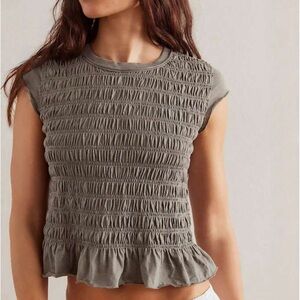 Smocked Olive Green Women's Top